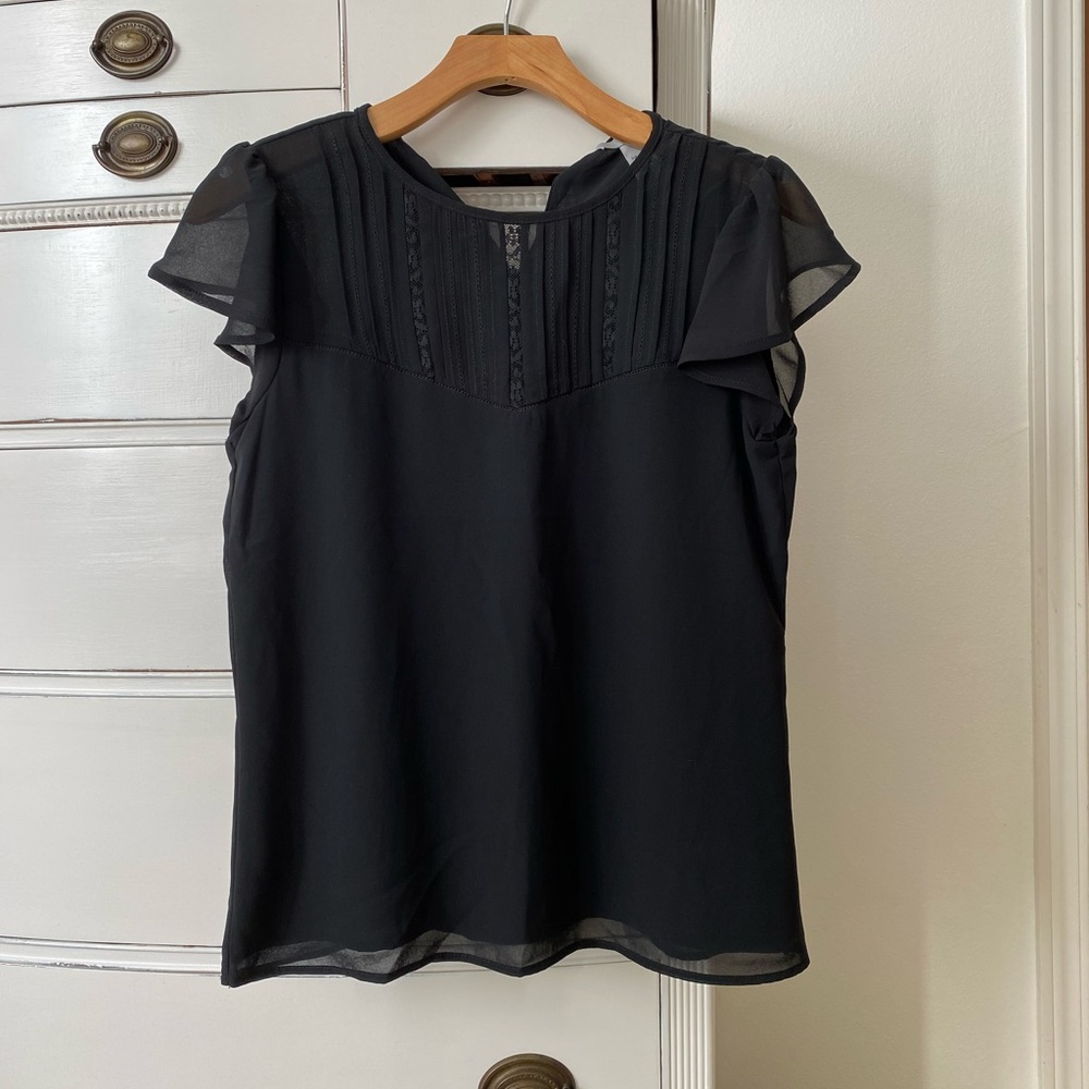 Flutter sleeve top with pretty lace detail at neckline